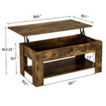 YAHEETECH Rustic Lift Top Coffee Table w/Hidden Compartment & Storage Space – Lift Tabletop for Living Room Furniture, Rustic Brown