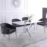 Meridian Furniture Xander Collection Modern | Contemporary Tempered Glass Top Dining Table with Durable Metal Base, 60″ W x 36″ D x 30″ H, Silver Finish