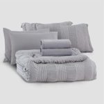 Bedsure Full/Queen Comforter Set 8 Piece Bed in A Bag Stripes Seersucker Ultra-Soft Lightweight Down Alternative Grey Bedding Set 88×88 inch
