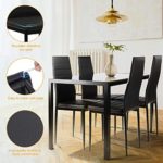 Lihe 5 Pieces Dining Table Set for 4,Kitchen Room Tempered Glass Dining Table,4 Faux Leather Chairs,Black