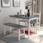Mecor 4-Piece Kitchen Dining Table Set, Modern Solid Wood Table w/ 2 Chairs and Bench for Home Kitchen Dining Room Furniture, Grey