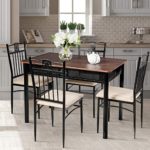 TANGKULA 5 Piece Dining Table and Chairs Set Vintage Retro Wood Top Metal Frame Padded Seat Dining Table Set Home Kitchen Dining Room Furniture