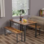 MIERES 3-Piece Dining 2 Modern Kitchen Metal Frame and MDF Board, Breakfast Nook Table Set, Bench Length of 41.3″, Industrial Brown