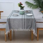 YISUN Table Cloth, Stitching Tassel Rectangle Tablecloth Cotton Linen Dust-Proof Table Cover for Rectangle Table Cloths for Kitchen Dining Party (Rectangle/Oblong, 55 x 120 Inch, Gray)