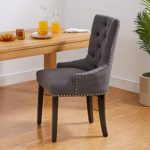 CangLong Modern Elegant Button-Tufted Upholstered Fabric With Nailhead Trim Dining Side Chair for Dining Room Accent Chair for Bedroom, Dark Grey