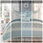 Madison Park Dawn Queen Size Bed Comforter Set Bed In A Bag – Aqua , Floral Shabby Chic – 9 Pieces Bedding Sets – 100% Cotton Percale Bedroom Comforters