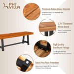 PHI VILLA Outdoor Table Bench Set of 3, 1 Wood Dining Table & 2 Wooden Benches, Premium Acacia Wood Patio Furniture Set for Porch Balcony Deck, Teak Color