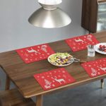 6 Pcs Christmas Placemats and 6 Pcs Coasters, Xmas Table Mats for Dining Room Kitchen Table Decor