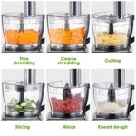 Decen 12-Cup Food Processor & Vegetable Chopper, Electric Food Chopper with LED light, 3 Speeds 6 Main Functions with Chopper Blade, Dough Blade, Shredder, Slicing Attachments, Silver