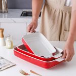 KOOV Bakeware Sets, Ceramic Baking Dish Set, Casserole Dish Set for Cooking, Cake Dinner, Kitchen, Rectangular Lasagna Pan 9 x 13 Inches, Baking Set Step Series 3-Piece (Red)