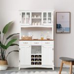 Giantex Buffet Hutch Cabinet, Kitchen Hutch Sideboard, Buffet Cabinet on Storage Island, Wood Kitchenware Server with 3 Large Drawers and 9 Wine Bottle Modulars (White)