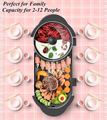 27-Inch Electric Hot Pot With Grill - 2200W, Dual Zone, Non-Stick, Independent Temp Control (110V)
