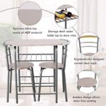 ARLIME 3-Piece Dining Table Set, 2 Chairs and Round Table Set with Iron Frame, Kitchen Breakfast Compact Table Set with Storage Shelf, for Small Space, Dining Room, Apartment, Pub, Bistro (Grey)