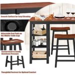 Giantex 3-Piece Counter Height Pub Table Set, Wooden Kitchen Dining Table Set for 2 with 3-Tier Storage Shelves, Wood Dining Room Bar Table with 2 Bar Stools (Walnut and Black)