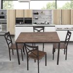 Dporticus 5-Piece Dining Set Industrial Style Wooden Kitchen Table and Chairs