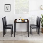 LinkRomat 5-Piece Kitchen, Artificial Marble Dining Table Set for 5 with Upholstered PU Leather Chairs, Easy to Assemble, Black