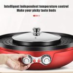2200W 2 in 1 Electric Smokeless Grill and Hot Pot 110V Split Easy Cleaning Dual Temperature Control (Red)