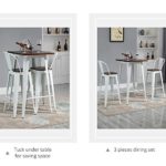 HOMCOM 3 Piece Bar Table Set with 1 Table, 2 High Back Chairs and Metal Frame with Footrests for Home, White, and Brown