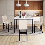 LZ LEISURE ZONE 5 Piece Counter Height Dining Table Set, Faux Marble Modern Kitchen Table with Chairs for Home or Restaurant