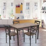 Dporticus 5-Piece Dining Set Industrial Style Wooden Kitchen Table and Chairs with Metal Legs- Espresso