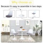 3 Pieces Dining Table Set, Mid-Century Modern Tulip Dining Room Table and 2 Swivel Fabric Upholstered Chairs for 2 Person, Kitchen Table and Chairs for Home,Kitchen (1 White Table + 2 Grey Chairs)
