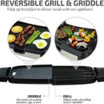 Ovente 2 in 1 Electric Countertop Powerful Contact Grill with Glass Lid & Nonstick Ceramic Grill & Griddle Plate, Portable Stainless Steel BBQ Grill with Removable Drip Tray Easy Clean, Black GR2001B