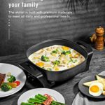 Electric Skillet Non Stick Electric Frying Pan with Standing Tempered Glass Lid, Family Sized 6 Quart, 3 Inch depth, Heat Resistant Handles, 1360W, 12” x 12” x 3”