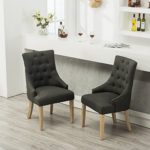 Roundhill Furniture C169CC Button Tufted Solid Wood Wingback Hostess Chairs with Nail Heads, Set of 2, Charcoal