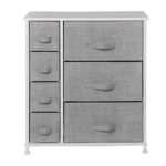 7 Drawers Dresser – Furniture Storage Tower Unit for Bedroom, Hallway, Closet, Office Organization – Steel Frame, Wood Top, Easy Pull Fabric Bins Gray/White
