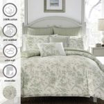 Laura Ashley Home Natalie Collection Luxury Ultra Soft Comforter, All Season Premium Bedding Set, Stylish Delicate Design for Home Décor, Full/Queen, Sage