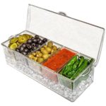 Elegant Events Ice Chilled 5 Compartment Condiment Server Caddy – Serving Tray Container with 5 Removable Dishes with Over 2 Cup Capacity Each and Hinged Lid | 3 Serving Spoons + 3 Tongs Included