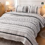 Janzaa Boho Quilt Bedding Bedspread Queen 3 PCS, Microfiber Geometric Quilt Set with Pillow Cases Reversible Coverlet Bedding Set for All Season