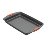 Rachael Ray 55673 Nonstick Bakeware Set with Grips includes Nonstick Bread Pan, Baking Pans and Cake Pans – 5 Piece, Gray with Orange Grips
