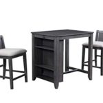 New Classic Furniture Heston Storage Counter Table Set with Two Chairs, 36-Inch, Gray