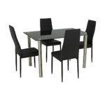 DUNTANG 120cm Dining Table Set Tempered Glass Dining Table w/4pcs PU Leather Chairs – Black
