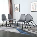 STYLIFING Dining Table Set Modern 5 Pieces Dining Room Set Mid Century Round Tempered Glass Kitchen Table and 4 Deep Grey Modern Velvet Fabric Upholstered Kitchen Chair with Metal Legs