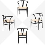 Yaheetech Set of 2 Weave Arm Chair Mid-Century Metal Dining Chair Y-Shaped Backrest Hemp Seat, Black