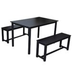 CHIFONG Dining Table with Two Benches, 3 pcs Set. Solid Wood Top and Metal Frame Modern Industrial Rectangular Dining Set. Fit in Office/Modern Studio/Collection/Home Kitchen Breakfast Table (Black)