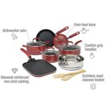 Goodful Premium Non-Stick Cookware Set, Dishwasher Safe Pots and Pans, Diamond Reinforced Coating, Made Without PFOA, 12-Piece, Red