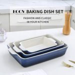 KOOV Bakeware Set, Ceramic Baking Dish Set, Rectangular Casserole Dish Set, lasagna Pan, Baking Pans Set for Cooking, Cake Dinner, Kitchen, 9 x 13 Inches, 3-Piece (Set of 3, Gradient Blue)