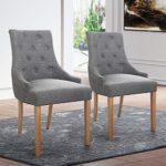 JAXPETY Set of 2 Elegant Fabric Accent Wood Dining Chairs, Upholstered Button Tufted Pattern, Soft Cushion with Nail Heads for Kitchen, Living Room and Restaurant (2-Pack,Gray)