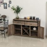 HOMCOM Wooden Retro Farmhouse Sideboard Storage Buffet Cabinet with 2 Large Drawers, X-Shaped Wine Rack, & Cabinets