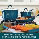 Rachael Ray Brights Nonstick Cookware Set / Pots and Pans Set – 14 Piece, Marine Blue