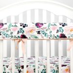 Boho Coral Floral Ruffle Skirt Baby Minky Blanket Peach Floral Nursery Crib Skirt Set Baby Girl Crib Bedding Blanket (Pink Wine Floral, 4pc Set)