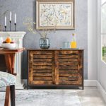 VASAGLE LOWELL Sideboard, Kitchen Cabinet with Shutter Sliding Doors, Floor Storage Cupboard, Living Room, Hallway, Steel Frame, Industrial, Rustic Brown and Black ULSC081B01