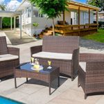Homall 4 Pieces Outdoor Patio Furniture Sets Rattan Chair Wicker Set, Outdoor Indoor Use Backyard Porch Garden Poolside Balcony Furniture Sets Clearance (Brown and Beige)