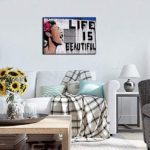 Canvas Wall Art Decor- Graffiti Wall Art for Living Room- Life is Beautiful Wall Art- Stretched Canvas Prints Picture Modern Artwork for Bedroom Home Wall Decoration