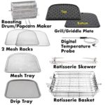 NUWAVE BRIO 14-Quart Large Capacity Air Fryer Oven with Digital Touch Screen Controls and Integrated Digital Temperature Probe; 3 Heavy-Duty NEVER-RUST Stainless Steel Mesh Racks Great for Multi-Level Family Meals; Drip Tray; Rotisserie Kit includes Skewers and Basket; 100 Programmed Presets and the Ability to Store and Recall Your Own Programs; 1800 Watts w/ Adjustable Wattage Control – 900, 1500 & 1800; Advanced Functions include PROGRAM, SEAR, STAGE (Brio 14QT Air Fryer Oven + Accessories)