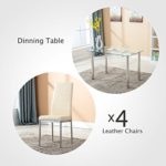 Mecor 5 Piece Dining Table Set Tempered Glass Top Dinette Sets with 4 PU Leather Chairs for Dining Room Kitchen Furniture Breakfast,Light Yellow