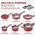 CSK Nonstick Cookware Set – Pots and Pans Set w/ Red Granite Derived Coating, Induction Compatible, w/ Bakelite Handle and Multi-Ply Body, PFOS PFOA Free, Lovely Housewarming Gift,16 Piece